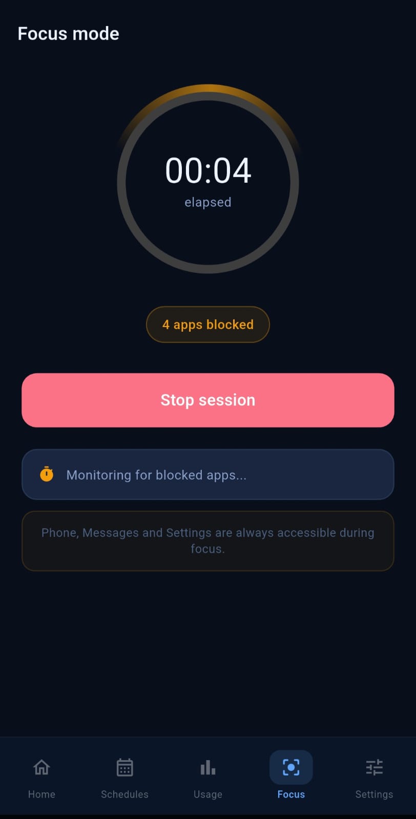 Focus mode screen
