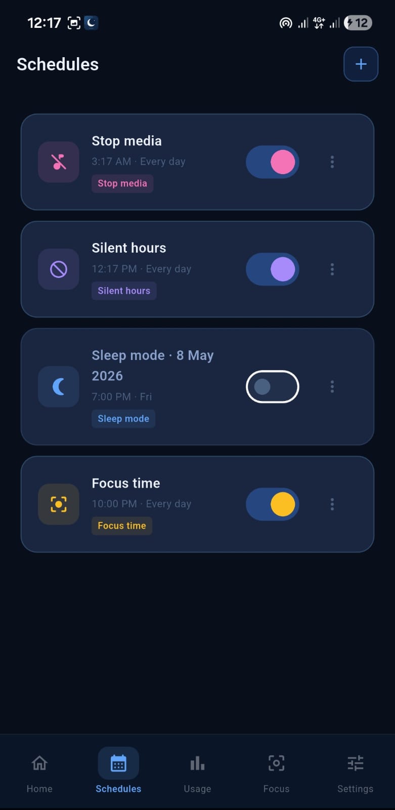 Schedule screen
